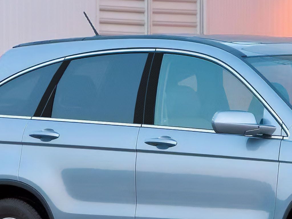 Rvinyl Pillar Post Pre Cut Window Trim Kits in Carbon Fiber 4D Black Compatible with Honda CR-V 2007-2011 - Adhesive Backs