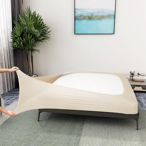 Alyvia Spring Housse en Maille de Jersey Extensible pour sommier tapissier, enveloppe Les 4 côtés, Cache-sommier pour hôtel et Maison, pour lit King/King...