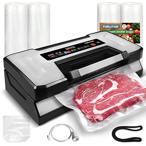 Vakumar Vacuum Sealer Machine, 90Kpa Food Vacuum Sealer Machine Preservation Dry/Moist/Liquid Modes & 2 pack 11''x60' Rolls for Food
