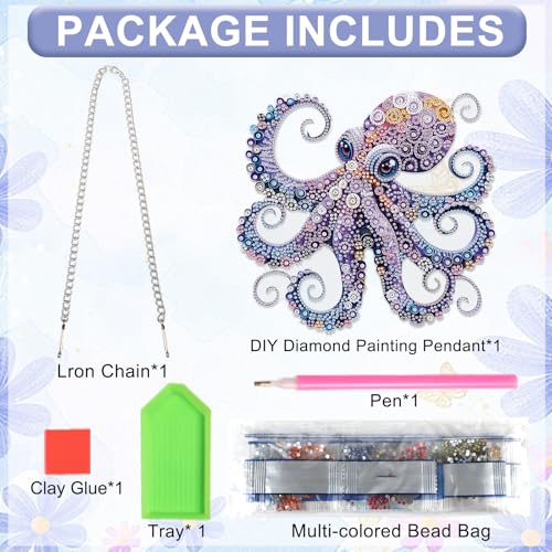 Image of AiYuanzsh Octopus Diamond Painting Hanging Ornament, 5D DIY Special Shaped Diamond Art Pendant Kit for Adults, Large Ocean Animal Wall Hanging Craft Decoration 24.1x22.6cm, Nautical Home Decor & Gift