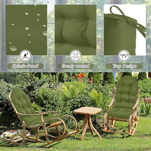 Image of Geelin 4 Pcs Outdoor Patio Chair Cushion Thick High Back Adirondack Chair Cushion Tufted Weather & Fade Resistant Anti-Slip Outside Rocking Chairs Pads with Ties 44 x 19 x 4 Inch (Moss Green)