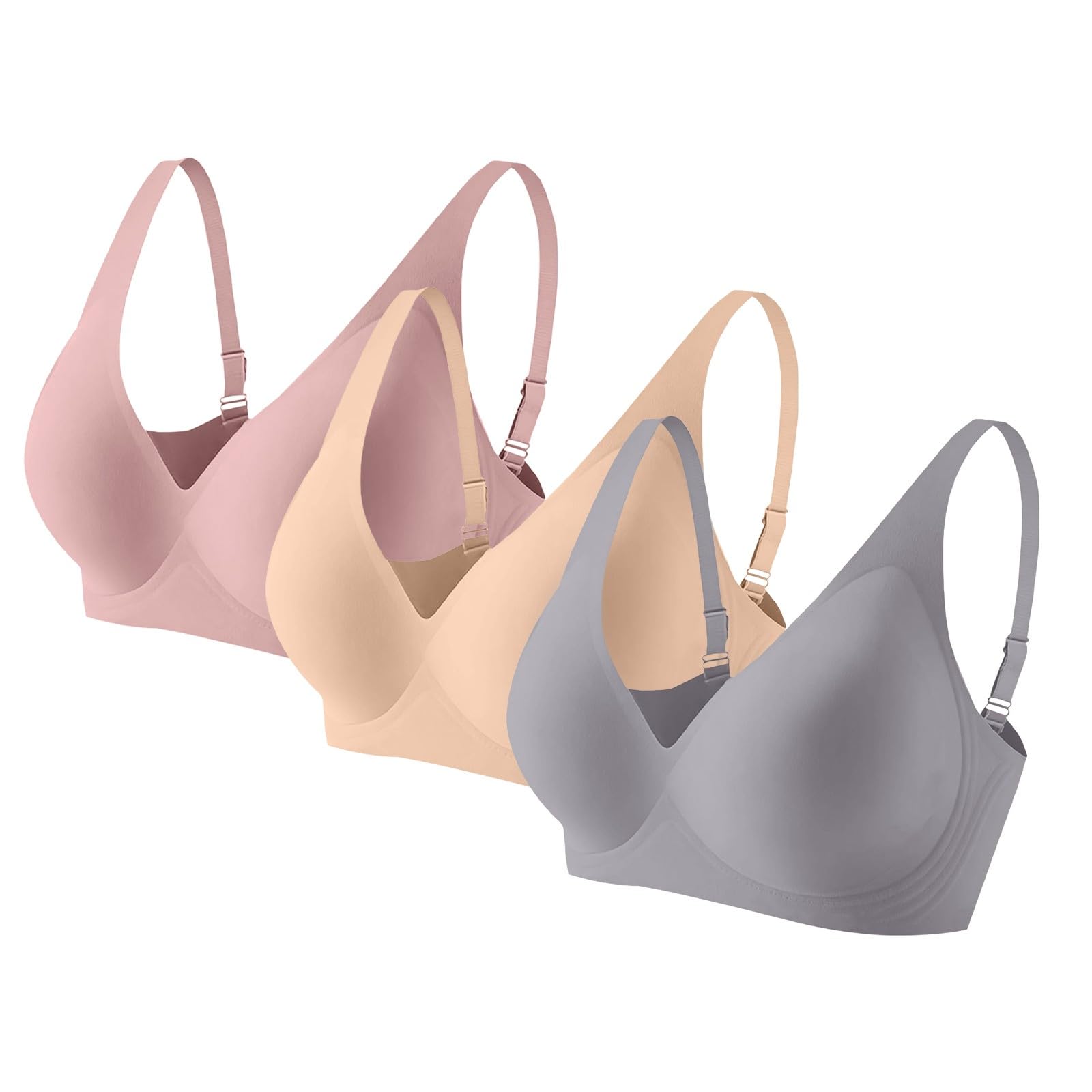 Soutien Gorge sans Armature Push Up Invisible Bralette Col en V Jelly Bra | Brassiere Femme Sans Armature Quotidien Sans Couture Croisé Dos Bretelle Large Réglables Soutien-Gorge Grande Taille S-4XL