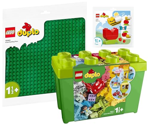 Lego DUPLO 3er Set: 10914 Deluxe Steinebox, 10980 Bauplatte in Grün & 30686 Meine erste Blume mit Biene