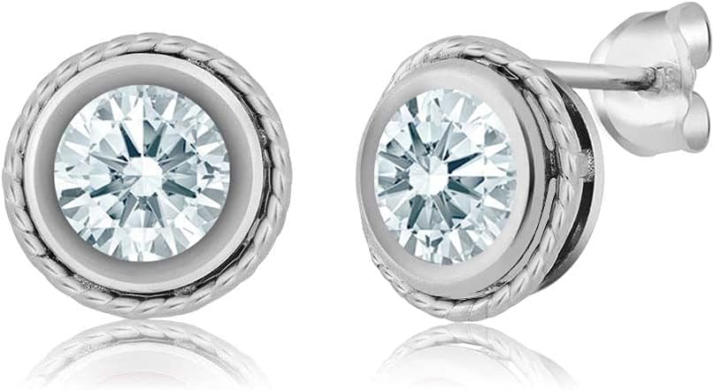 Gem Stone King 925 Sterling Silver Gemstone Birthstone Bezel Stud Earrings For Women Men (Round 6MM)