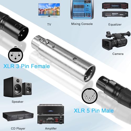 QIANRENON XLR Converter - 5Pin Male to 3Pin Female, DMX Stage Lighting, Audio & Microphone, silver, Small - Image 3