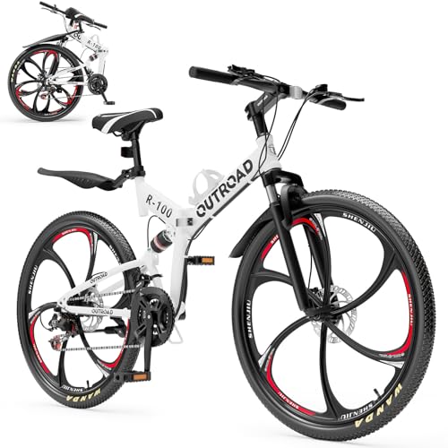 Max4out 26 Inch Folding Mountain Bike, 21 Speed Full Suspension
