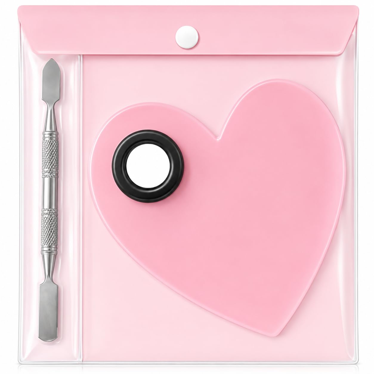 Heart-Shaped Makeup Mixing Palette with Spatula Tool, Pink | Includes Spatula, Stainless Steel Tool, Storage Pouch Included, Cosmetic Blending, Heart Shape Design-picture-33