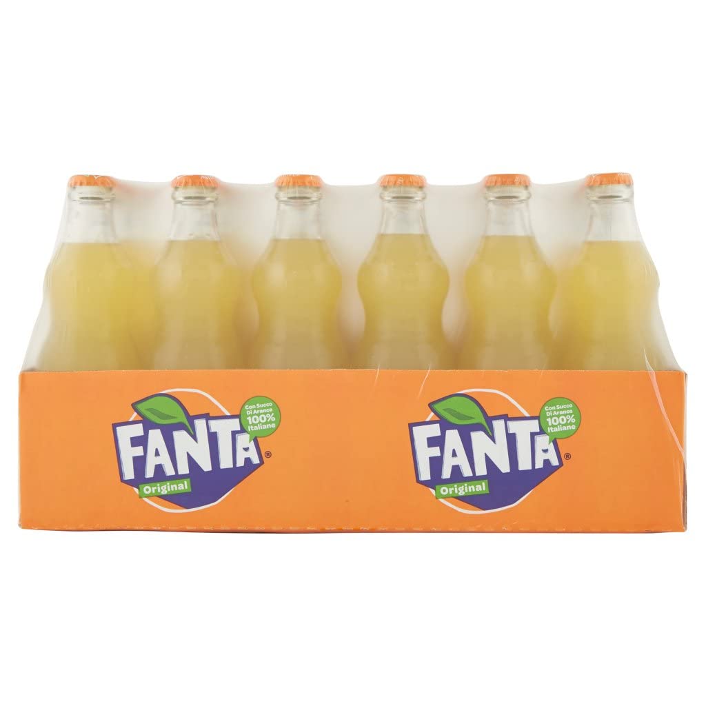Italian Gourmet Fanta Aranciata bevanda frizzante mit Saft Glas 48 x 33cl | Kohlensäurehaltig und orangefarben, bibita dolce in Einwegflaschen, ideal, Gesamtnettogewicht 15,84 L + Kostenlos Polpa 400g