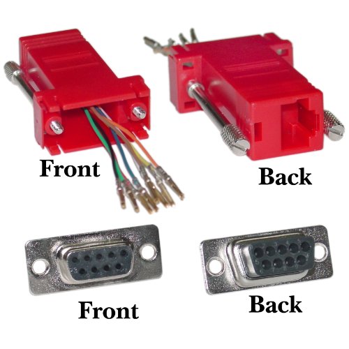 DB9 to RJ45 Modular Adapter - F/F - Serial Adapter, DB9 Female to RJ45 Female Jack, Red, DB9 RJ45 Adapter, RJ45 to DB9 Female Serial RS232 Modular Adapter, Cablewholesale
