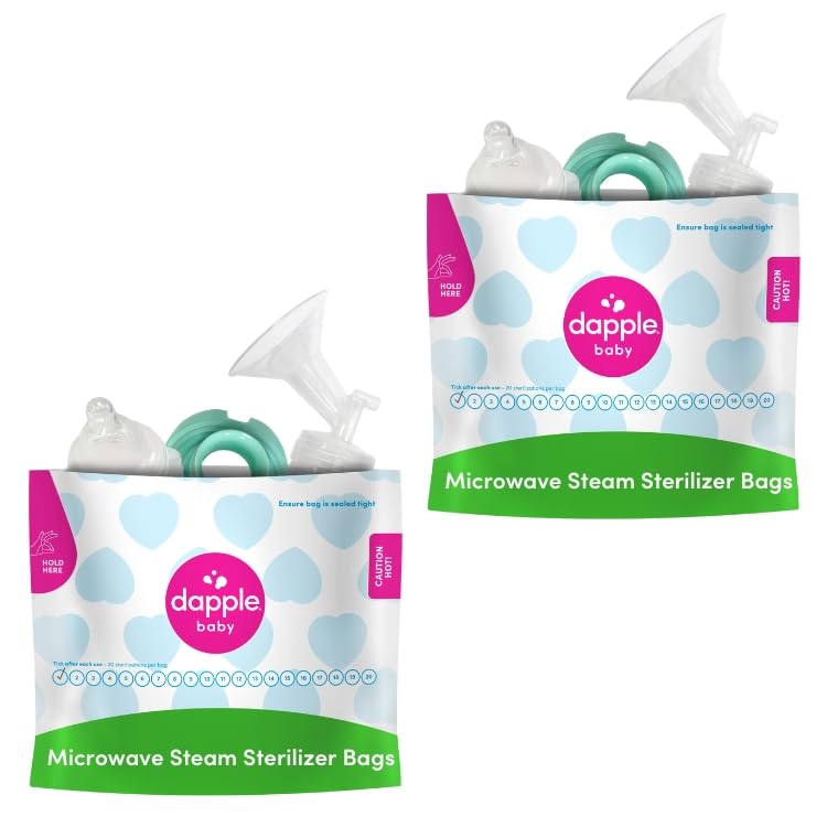 Dapple Baby Microwave Sterilizer Bags, Reusable, 20 Uses Per Bag, Great for Breast Pump Parts & Bottles, 8 Count (Pack of 2)