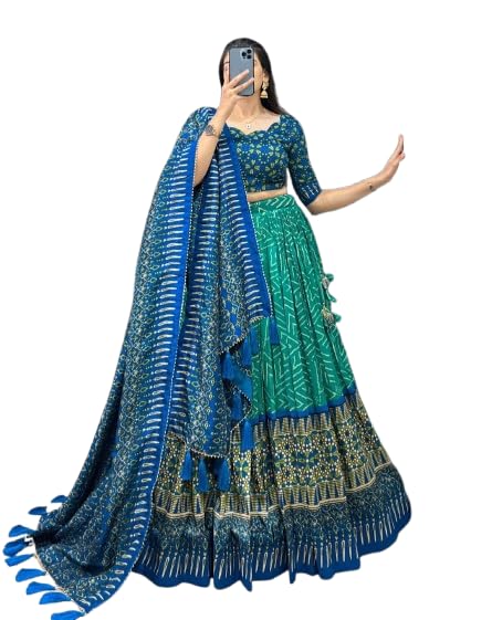 sarathybiz Women's Tussar Silk With Ikkat Printed And Foil Printed Lehenga cholii Set-picture-44