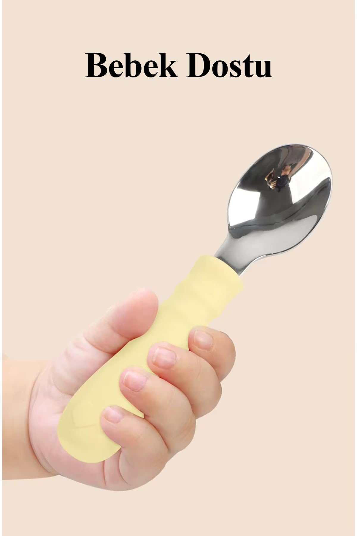 Silikon Saplı Paslanmaz Çelik Bebek Kaşık Çatal Seti (Pembe)