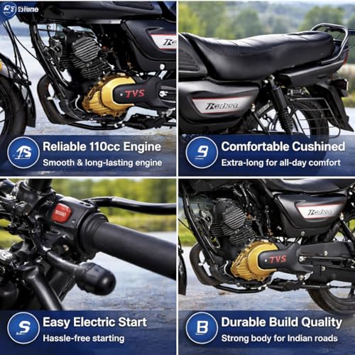 Image of TV-S Radeon Black Edition Motorcycle | 110cc Commuter Bike with Electric Start, High Mileage, Comfortable Long Seat & Durable Build | Stylish All-Black Premium Finish