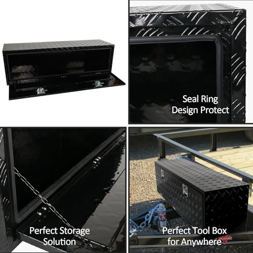 TBAPFS 60 Inch Aluminum Truck Bed Tool Box for Outdoor Car Truck Trailer UnderBed Pickup Underbody RV ATV Storage Tools Organizer 5 Bar Tread ToolBox w/Lock & Keys - Black 60\'\'x18\'\'x18\'\'
