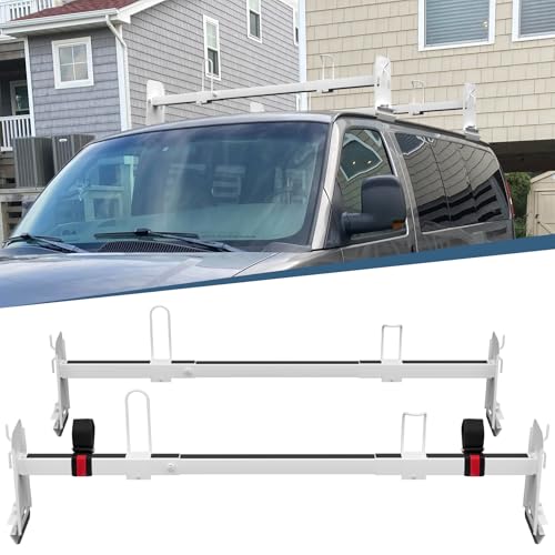 Neorexon Van Roof Ladder Rack 2 Bar Set, Adjustable Length 41.5''- 70'', Universal Van Roof Rack Fit for Chevy Express 1500 2500 3500 Ford Econoline GMC Savana Cargo Vans with Rain Gutter