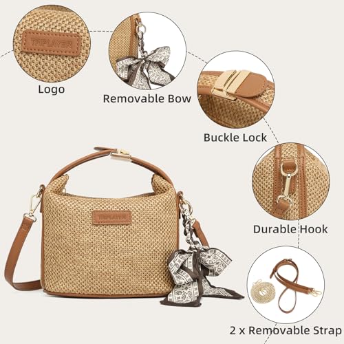 2025 Straw Purses for Women, Woven Crossbody Bags with Detachable Chain & Leather Straps, Straw Handbag Summer Purse Beach Woven Bag for Travel Vacation3