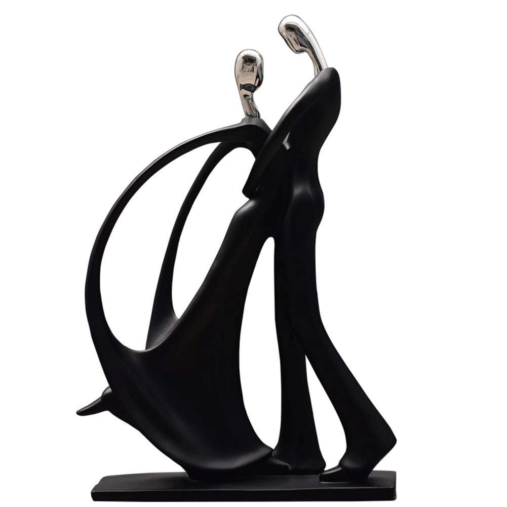 ZHCWT Decorative Modern Sculpture, Black Gallery Base, Brilliant Silver, Incised Lines, Hand Cast, Poly Resin