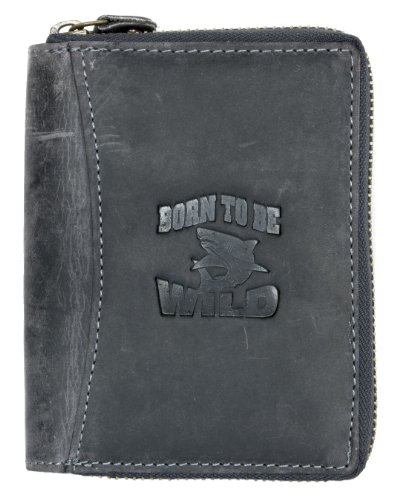 Born to be Wild Large Dark Grey Genuine Strong Zip-around (zipper around) Leather Wallet Shark