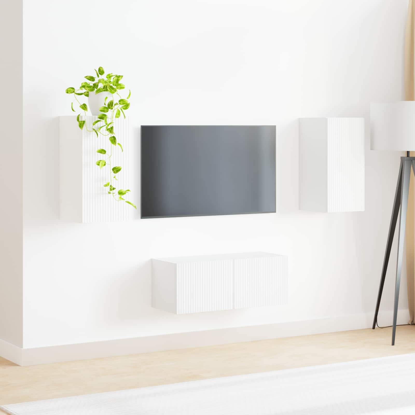 TV-Schrankset Wandmontiert 2 pcs Weiß Holzwerkstoff, Modernes Media Center mit Stauraum, 78,5x31x30 cm, für Wohnzimmer Schlafzimmer, Elegantes Design