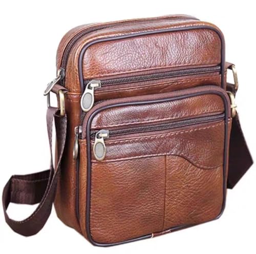 Genuine Leather Single Shoulder Messenger Bag,Reddish Brown