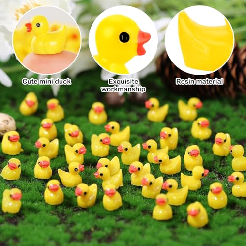 Zestaw 120 mini kaczek z żywicy, miniaturowe kaczki, małe kaczki, do majsterkowania, akwarium, ogrodu, mikrokrajobrazu, domku dla lalek, dekoracja wnętrz (żółte)