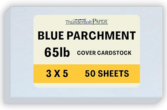 50 Blue Parchment 65lb Cover Weight Paper - 3" X 5" 3X5 Inches Photo|Card|Frame Size - Printable Cardstock Colored Sheets Old Parchment Semblance