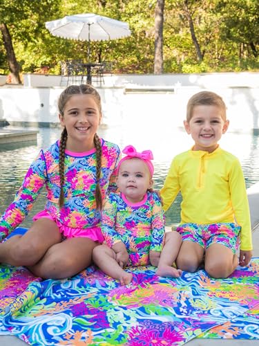 Image of RuffleButts Baby Girls UPF 50+ Sun Protection Floral Printed Long Sleeve One Piece Rash Guard Swimsuit with Zipper