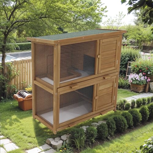 Kaninchenstall, 2 Etagen, 91,5X 91.8X 40,3 cm, Holz mit Gitter