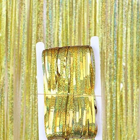 1 x 2m - Sparkle/Metallic/Champagne Foil Fringe Shimmer Curtain Tinsel Door Wedding Birthday Party Xmas Halloween Rainbow Backdrop Decoration (Sparkle Gold) Cover