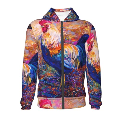 Rooster Oil Painting Kids Pullover Hoodies Boys Zip Up Sweatshirts Girls Athletic Clothes with Pocket2