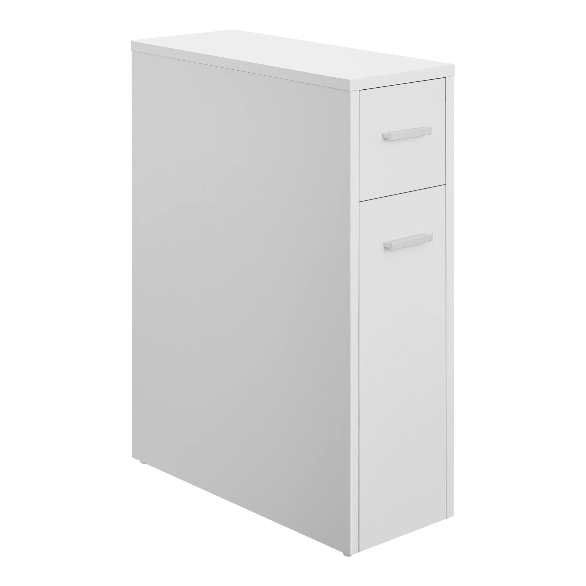 [en.casa] Mobile da Bagno Basso Stretto con 2 Cassetti Armadietto Multiuso per Cucina Lavanderia 61x20x45 cm Cassetto Estraibile a Ripiani e Rotelle - Bianco