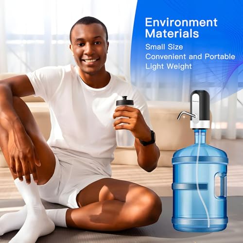 Image of Water Dispenser for 5 Gallon Bottle Portable Electric Water Pump with 3 Adapters USB-C Charging Battery Powered Automatic Drinking Water Dispenser for Camping, Travel, Office,Black