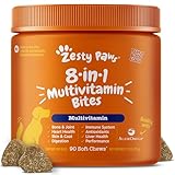 Zesty Paws Multivitamin Treats for Dogs, Glucosamine Chondroitin Joint Support + Digestive Enzymes & Probiotics, Grain Free Dog Vitamins and Supplements for Skin & Coat, Peanut Butter - 90ct