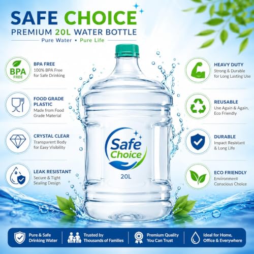 Image of Plastic Water Bottle - 20L, Mineral Water Dispensers Jar | Drinking Water Can | Big Water Bottle BPA Free Water Bottle Large Container Without Thread Cap (Transparent)