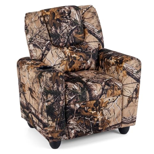 Image of Kids Recliner, Toddler Lounge Chair w /Cup Holder, Wide Armrest, Kids Sofa w /Adjustable Footrest, Comfy Toddler Recliner Chair for for Boys & Girls 3 + (Fabric, Leaf Color)