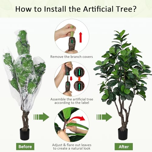 Image of 7FT Artificial Fiddle Leaf Fig Tree for Home Decor, Realistic Faux Plants Indoor Ficus Lyrata Trees in Pot, Fake Floor Plant for Living Room Office Christmas Housewarming Gift