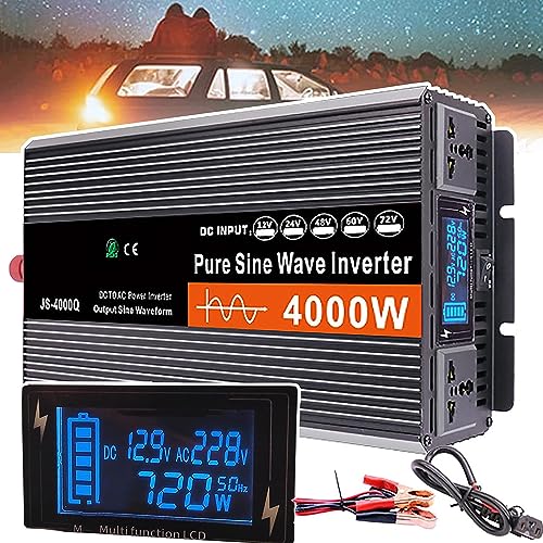 Inversor 24V 220V 3000W/4000W/5000W/6000W Onda Sinusoidal Pura, 12V 24V 48V 60V 72V Inversor de Corriente con Enchufes de la UE, Pantalla LCD,para Casas Y Autos (24v to 220v,4000w)