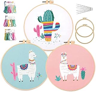 Mingham Embroidery Kit with Flossing Needles for Beginners Full Range Kits Alpaca Cactus Cross Stitch Starter Kit