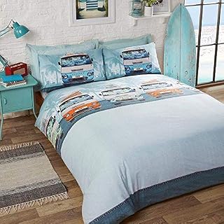 Rapport Home Rapport Retro Campervan King Duvet Quilt Cover Bedding Set, Polyester, Blue