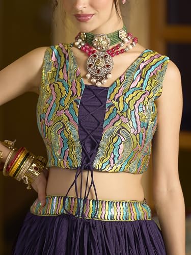 Image of PURVAJA Women's Silk Semi-Stitched Lehenga choli