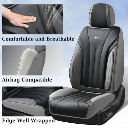 Image of Coverado Front Seat Covers, 2 Pack Waterproof Seat Cover for Cars, Driver Seat Covers, Waterproof Car Seat Protector, Leather Car Seat Cushions Universal Fit for Most Sedan, SUV, Trucks(Gray&Black)
