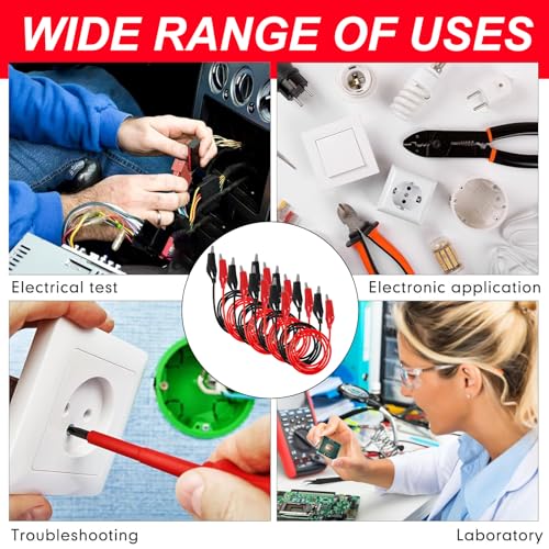 Image of DIANN 8 Groups Alligator Clips Electrical 1M Insulated Test Leads with Alligator Clips Stamping Double-Ended Jumper Wires for Electrical Testing Circuit Connection Experiment (Red & Black)