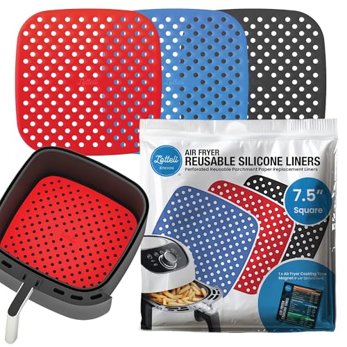 Reusable Air Fryer Liners 3 Pack for 3-5QT or Bigger - 7.5' Square Silicone Airfryer Liner - Easy to Clean Air Fryer Accessories As Seen on the Today Show - Safe Non-Stick Parchment Paper Replacer
