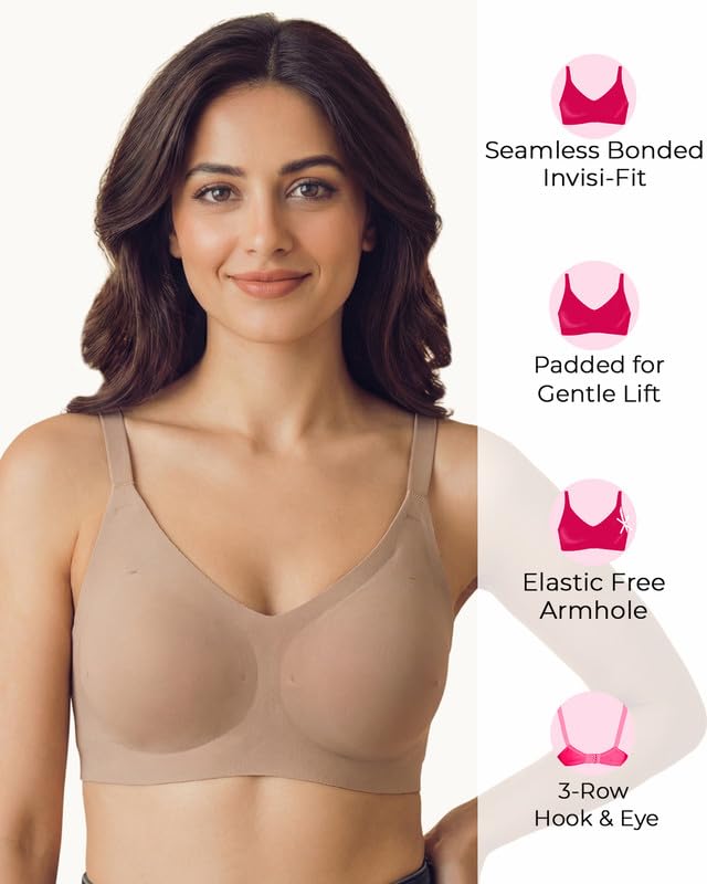 Image of Tweens Cotton Padded Bonded Bra for Women | Full Coverage Wire-Free Bra | Seamless No-Dig Comfort | Breathable Cotton | Elastic-Free Bottom Band & Side Wings | Pack of 1|