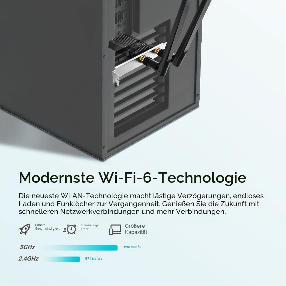 TP-Link Archer TX20E AX1800 Wi-Fi 6 WLAN Karte für PC, Bluetooth 5.2 PCIe-Adapter, 1201 Mbit/s 5 GHz und 574 Mbit/s 2,4 GHz, WPA3-Verschlüsselungsstandard, MU-MIMO, Unterstützt nur Windows 11/10