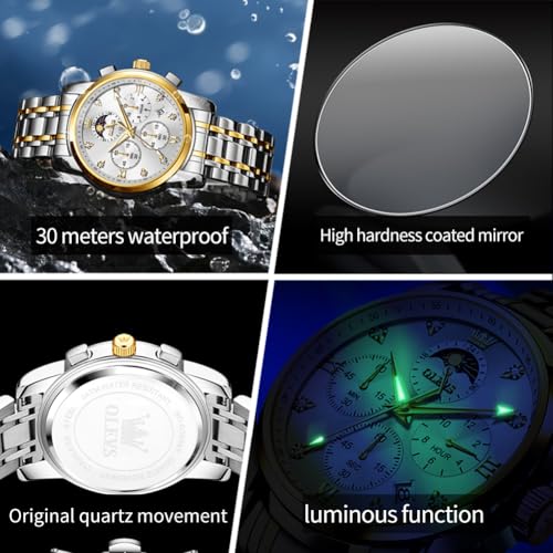 Image of OLEVS Multifunctional Chronograph Calendar Watch for Man Diamond Analog Moon Phases Wrist Watches Stainless Steel Waterproof Luminous Mens Watch