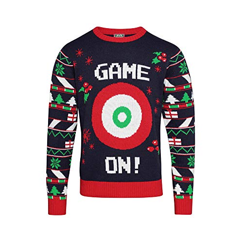 christmasshop Adultes 3D Crochet et Oeil Pull Noël - Bleu Marine, XL