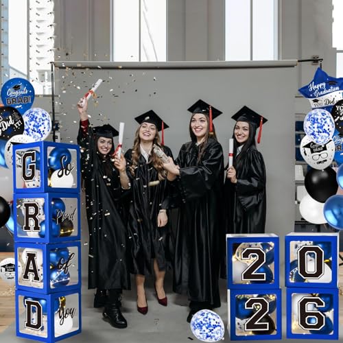 Image of Graduation Decorations Class of 2026 - Blue Graduation Decorations - Balloons Boxes with Letters 2026 GRAD So Proud of You, Congrats Grad Party Decorations for Any Grades
