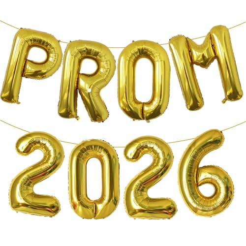 KALOR Gold Prom 2026 Banner Balloons 32 Inch Mylar Foil letter Graduation Balloons Grad Decoration for Graduation Party Decorations
