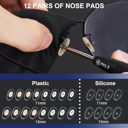 Image of STREBITO Glasses Repair Kit, All-in-One Eyeglass Repair Kit with 16 Sizes of Screws, 12 Pairs of Nose Pads & Tweezer, Precision Screwdriver Set for Glasses, Sunglasses, Watches & Small Electronics